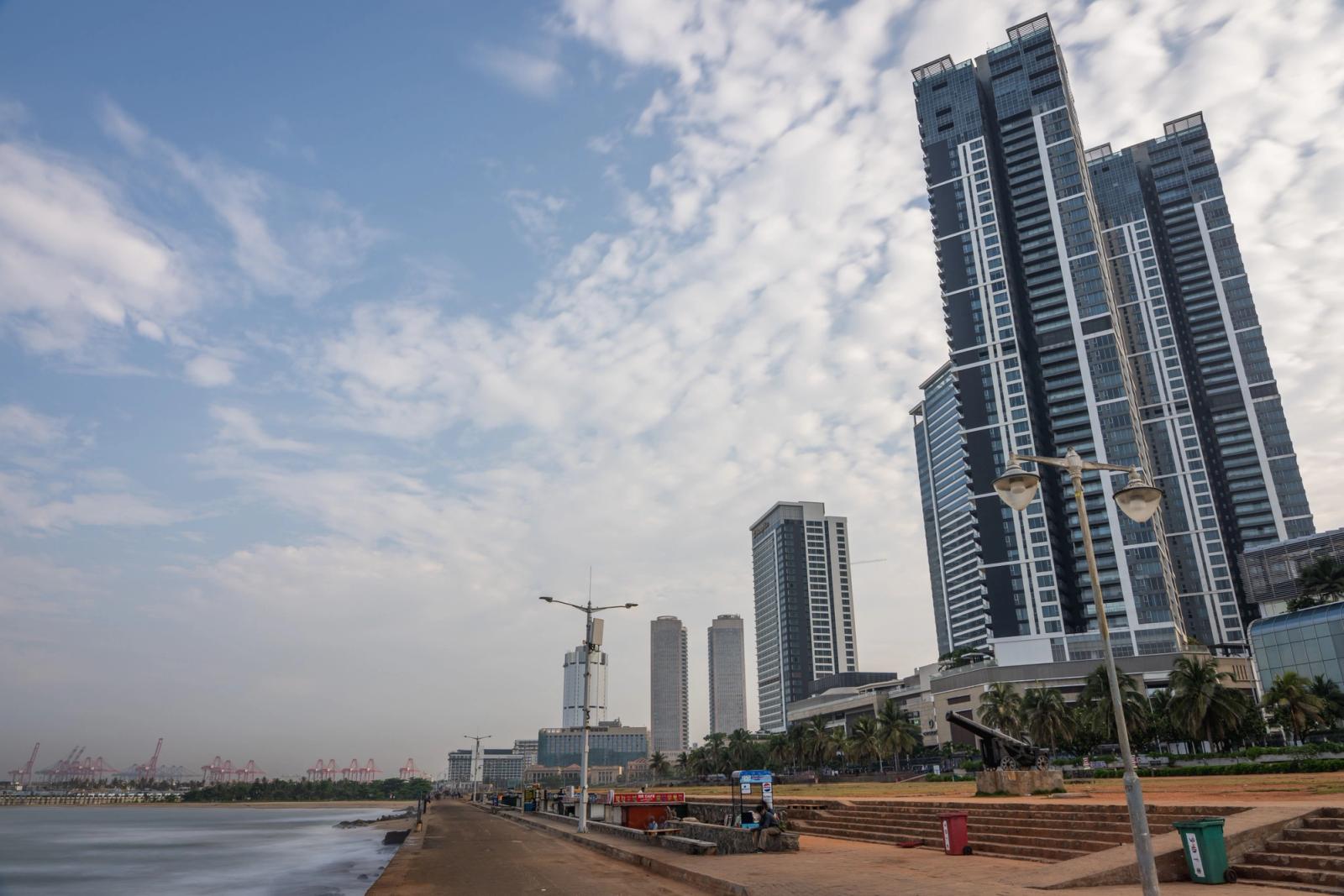 Skyline view of modern skyscrapers along the Galle Face Green in Colombo, Sri Lanka