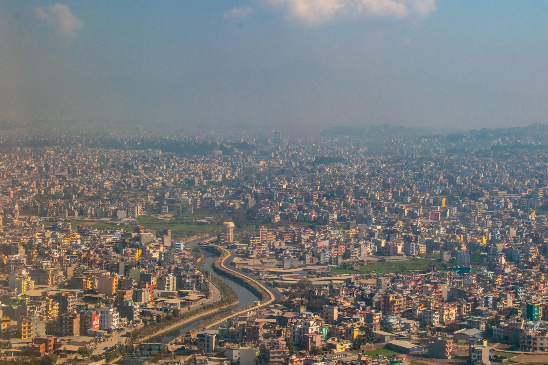 Vibrant cityscape of Kathmandu, Nepal showcasing urban sprawl under a clear sky