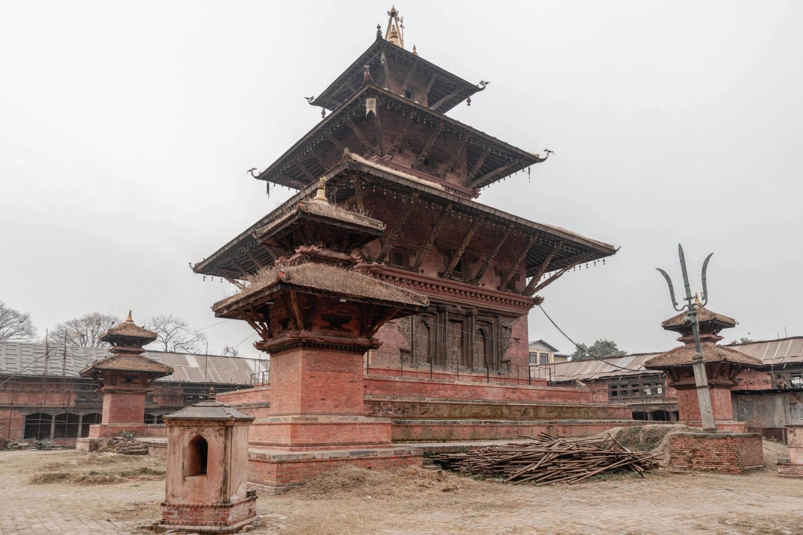 Historic Buddhist temple in Kathmandu, showcasing intricate traditional architecture