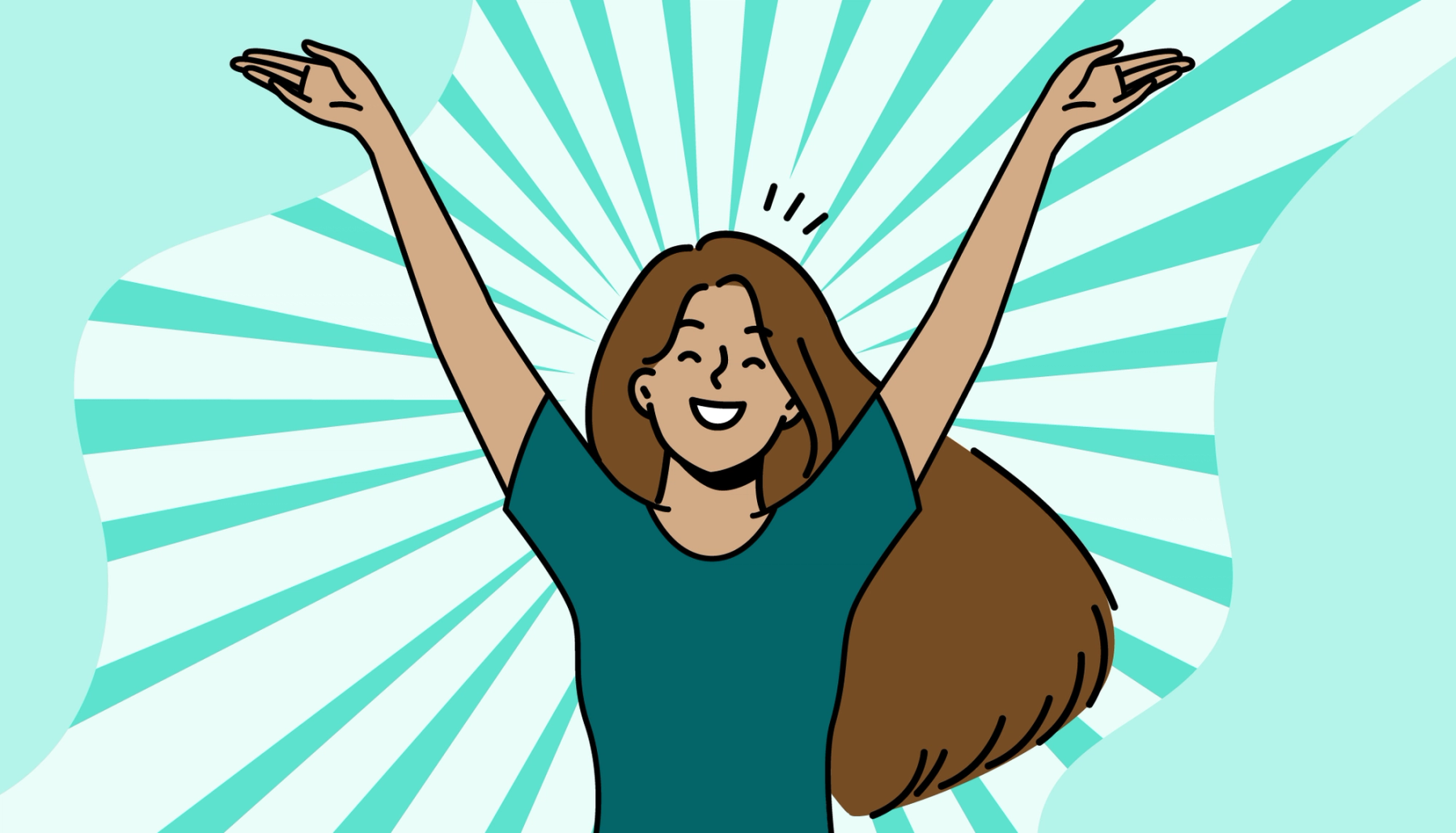 Illustration of a student raising their arms with a smile, symbolising personal growth, confidence and self-development.