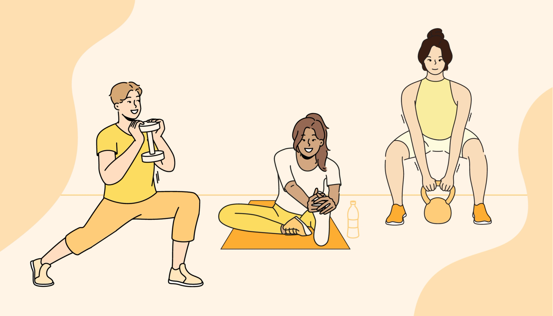 Illustration of a student receiving guidance from an instructor during simple strength training at a gym.