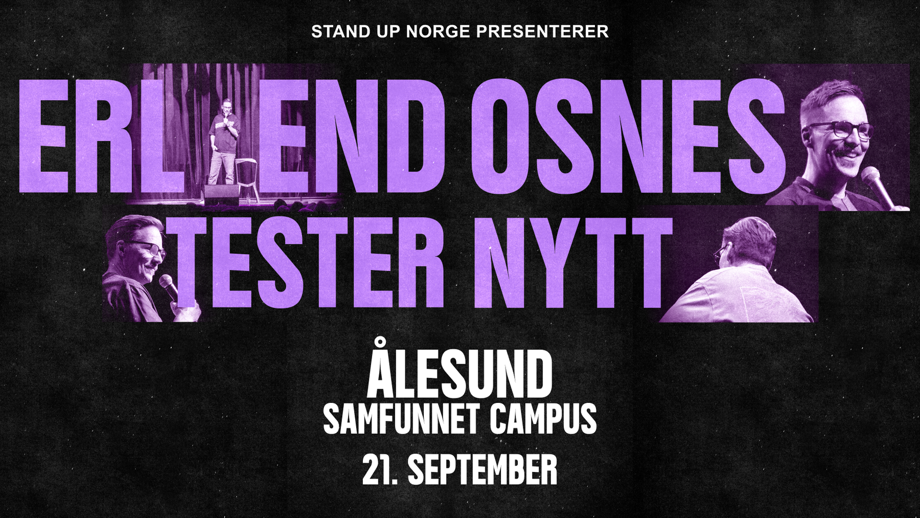 Erlend Osnes som holder standup og tittelen på showet hans.