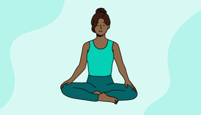 Illustrasjon av student som sitter i rolig meditasjonsstilling med lukkede øyne, som symboliserer mindfulness og indre ro.