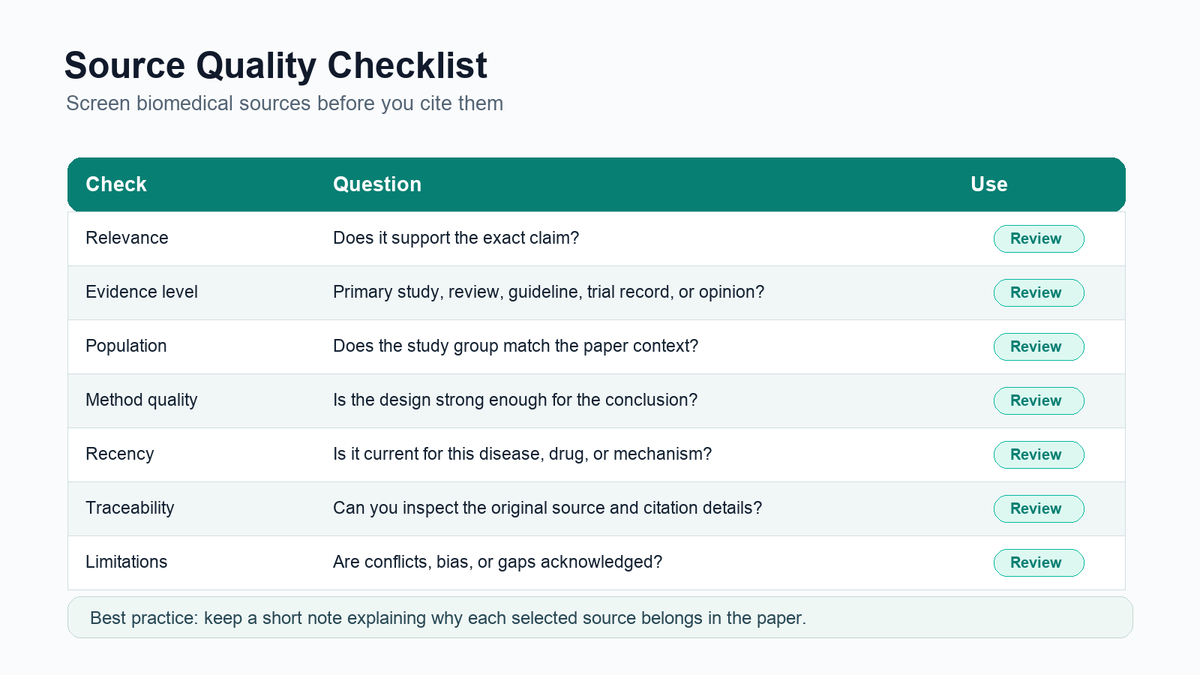 Source quality checklist for medical and life science research