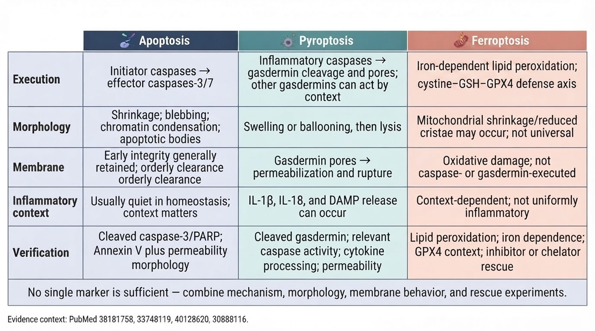 Apoptosis Vs Pyroptosis vs Ferroptosis: Distinguishing Regulated Cell-Death Programs