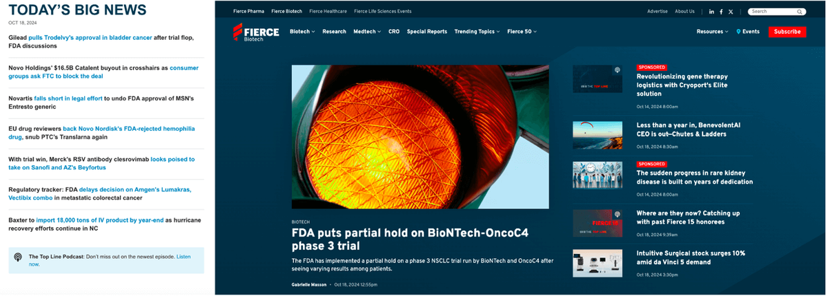 Fierce Biotech's Official Website and Daily Email Updates