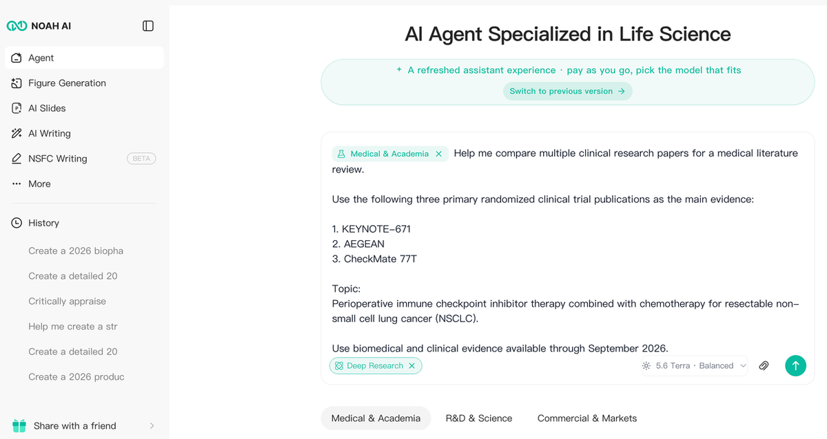 Noah AI prompt for comparing multiple clinical research papers in a literature review