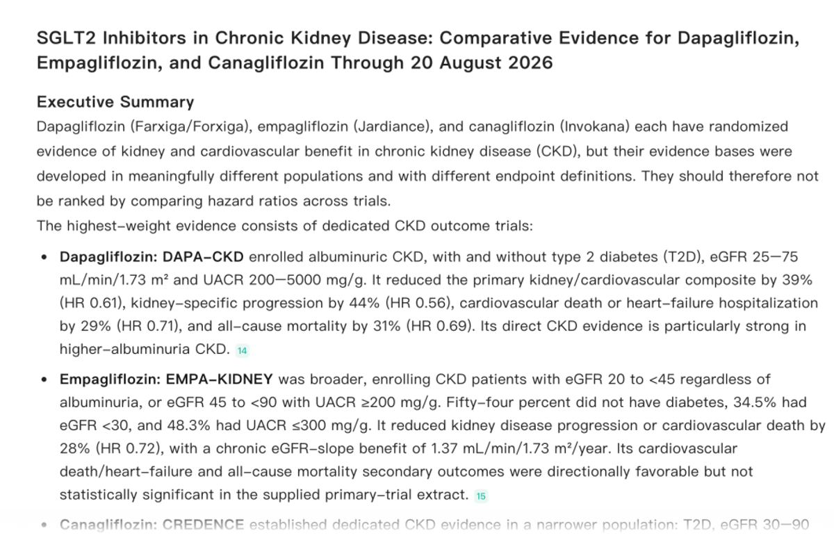 Noah AI cited report comparing SGLT2 inhibitors in chronic kidney disease