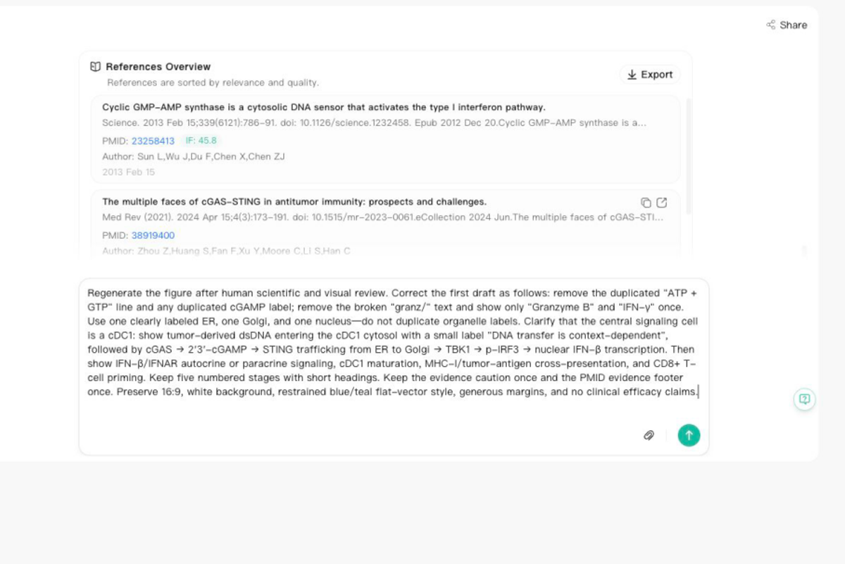 The researcher-review step connects source inspection with concrete visual corrections rather than treating generation as the end of the workflow.