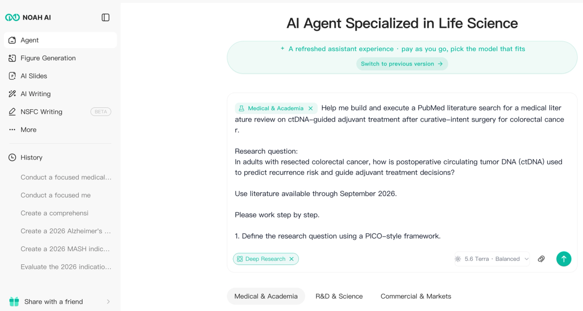 Noah AI input for building a PubMed literature search on ctDNA-guided adjuvant treatment in colorectal cancer
