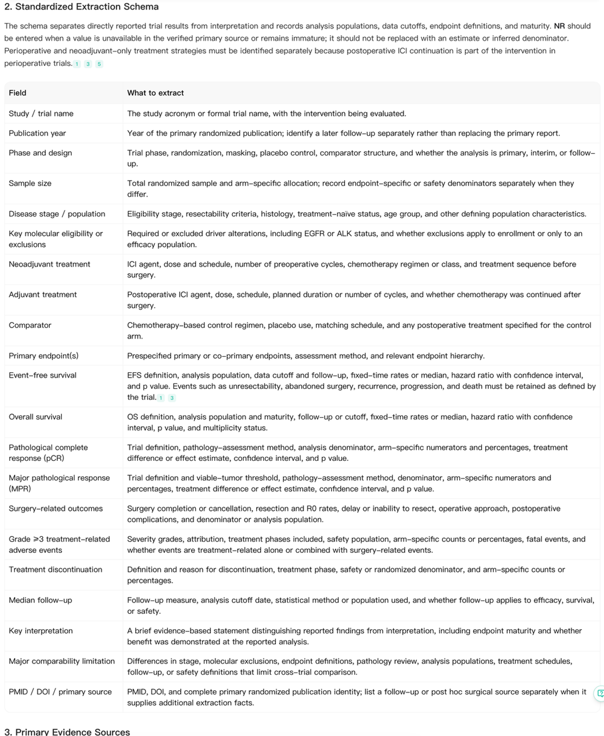 Noah AI standardized extraction schema for a medical literature review