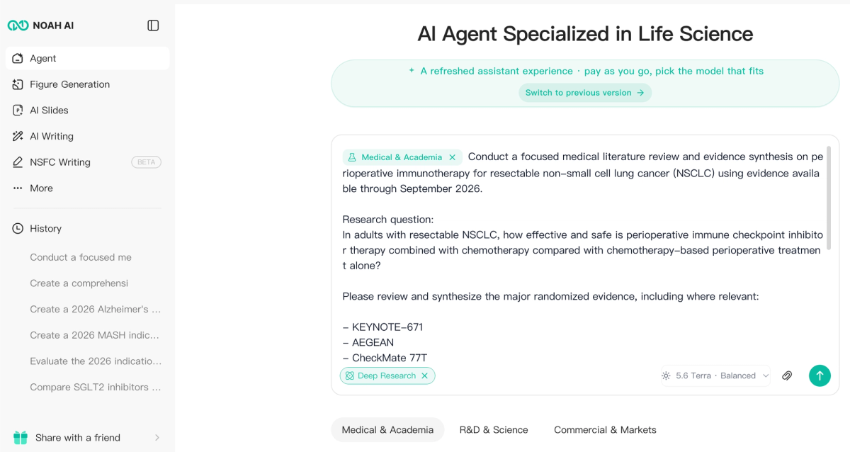 Noah AI input for medical literature review and evidence synthesis of perioperative immunotherapy in resectable NSCLC