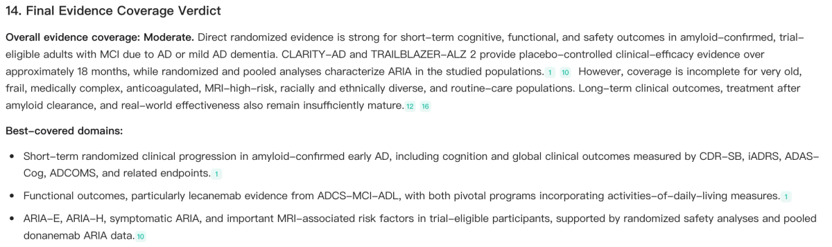 Noah AI summarizes the audit with an overall coverage rating and the best-covered evidence domains.