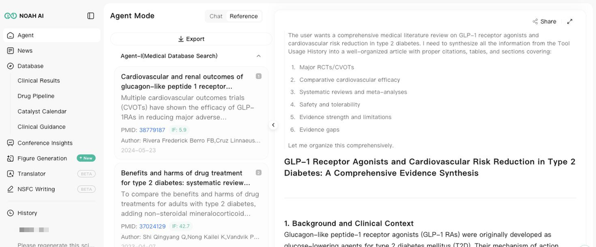 Noah AI trial overview evidence table for medical literature review