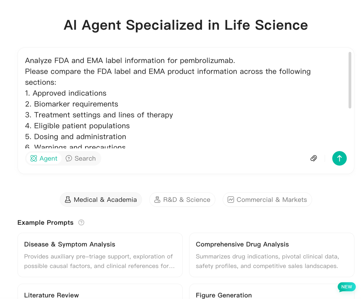 Noah AI Agent prompt for FDA and EMA label comparison of pembrolizumab