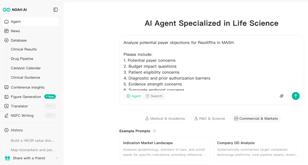 Users can start payer objection analysis in Noah AI 