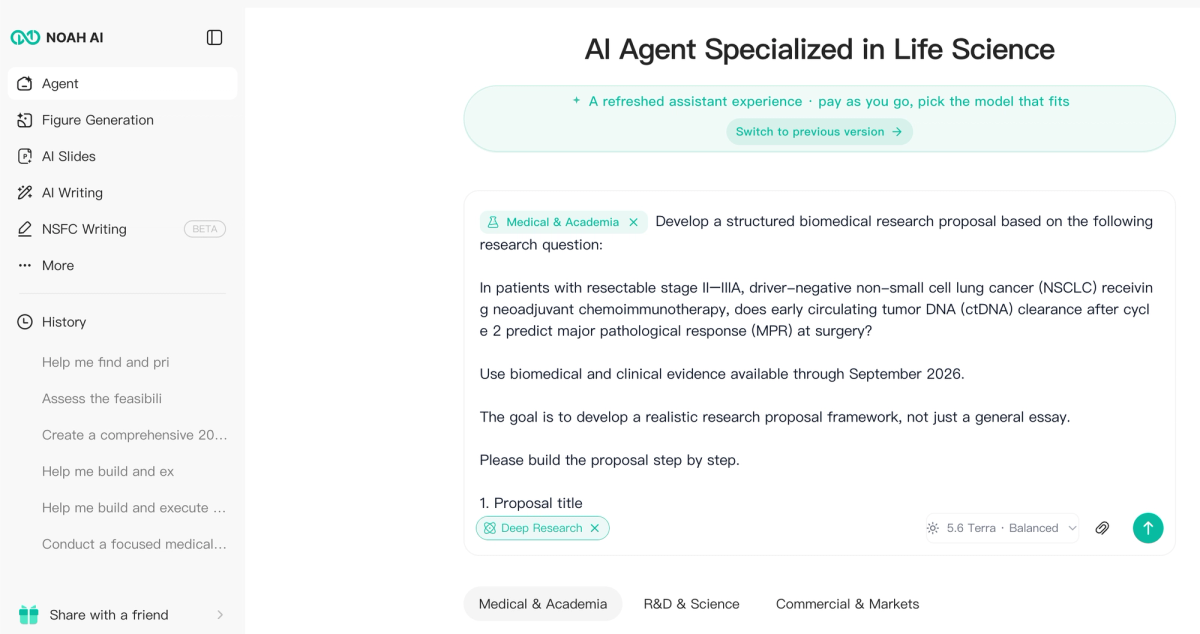 Noah AI input for developing a biomedical research proposal on early ctDNA clearance in resectable NSCLC
