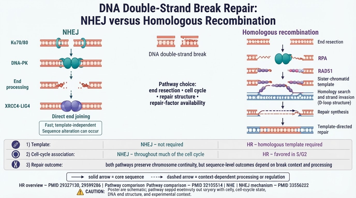 Final horizontal 1376 x 768 Noah revision of the DNA-repair comparison, separating the two repair branches with a lower comparison strip.