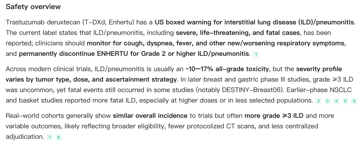 grade 3 or higher ILD and greater outcome variability, likely reflecting broader eligibility and less protocolized monitoring.