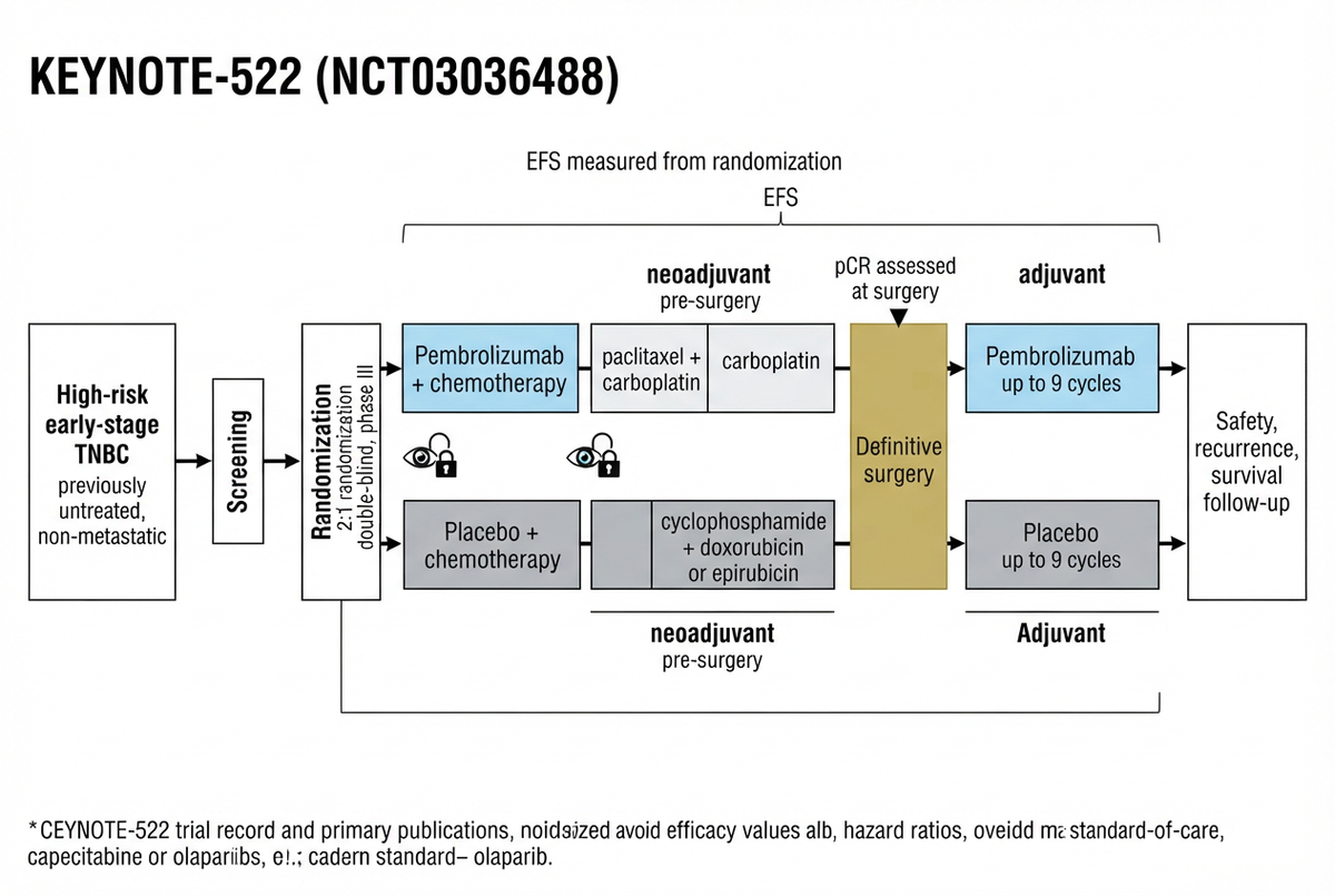 The final Noah-generated KEYNOTE-522 clinical trial design and published efficacy summary.