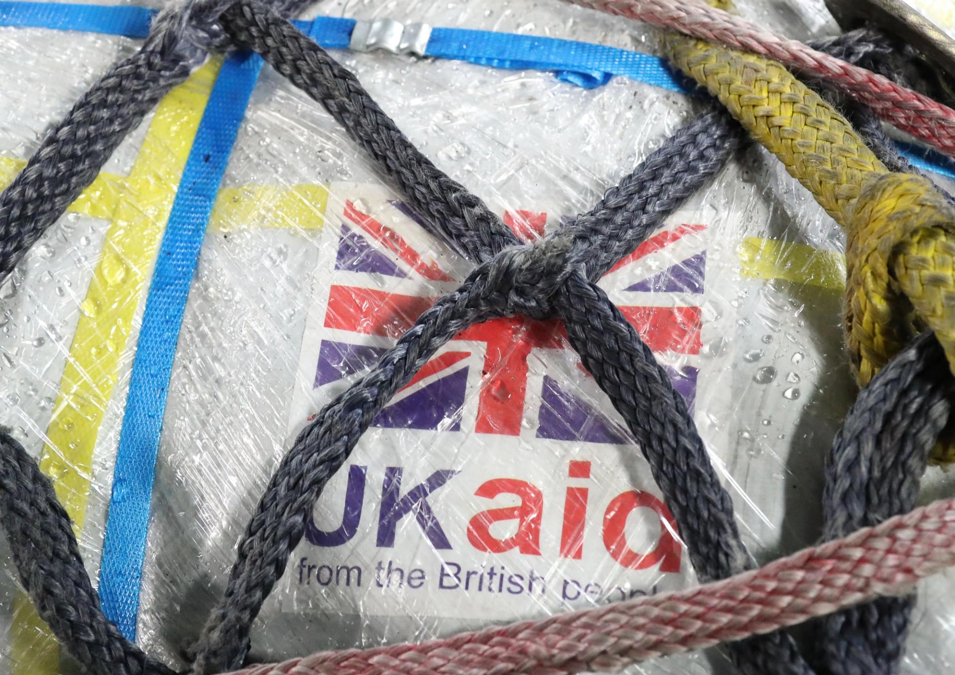 UK aid logo on cargo package