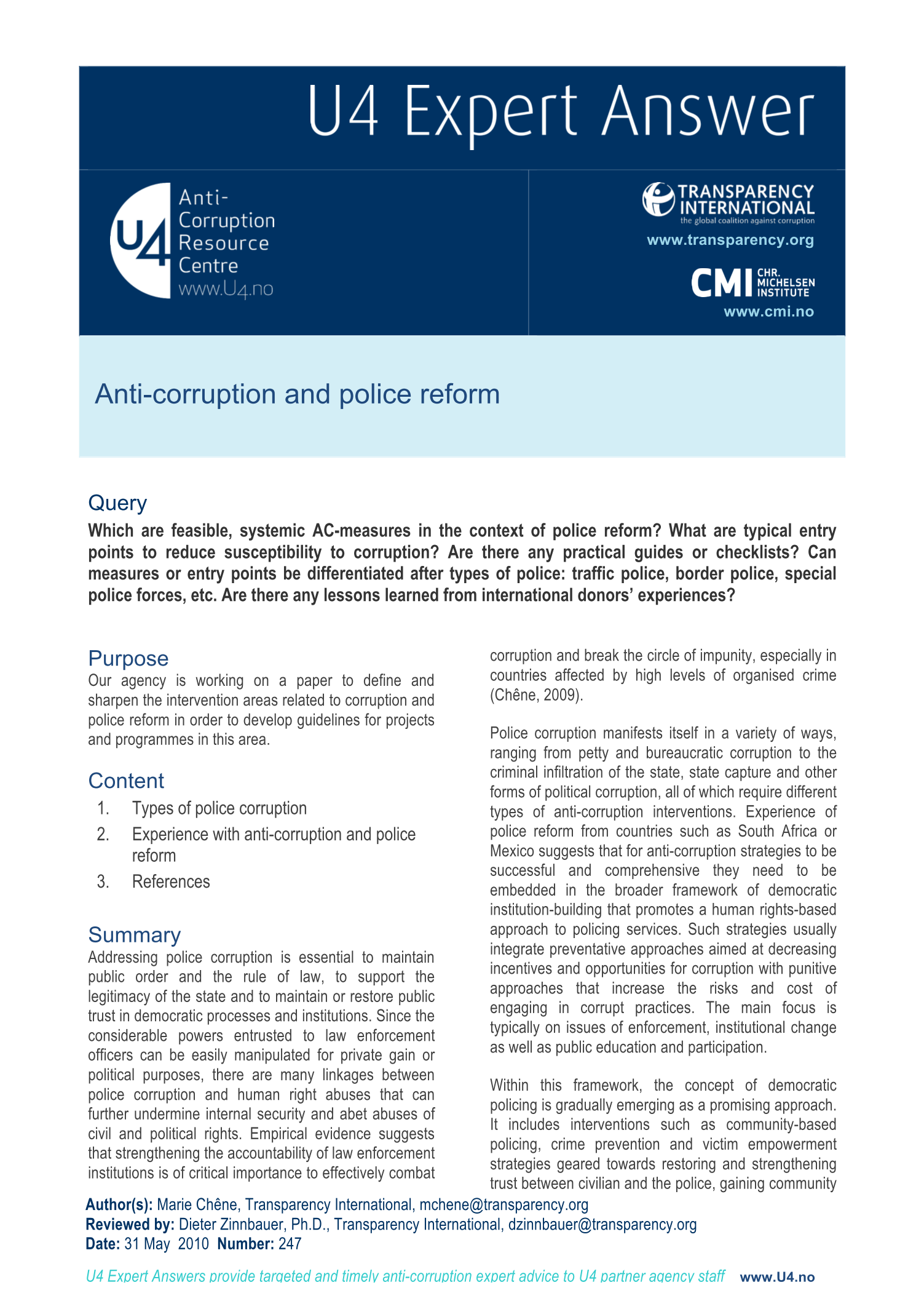 Anti-corruption and police reform
