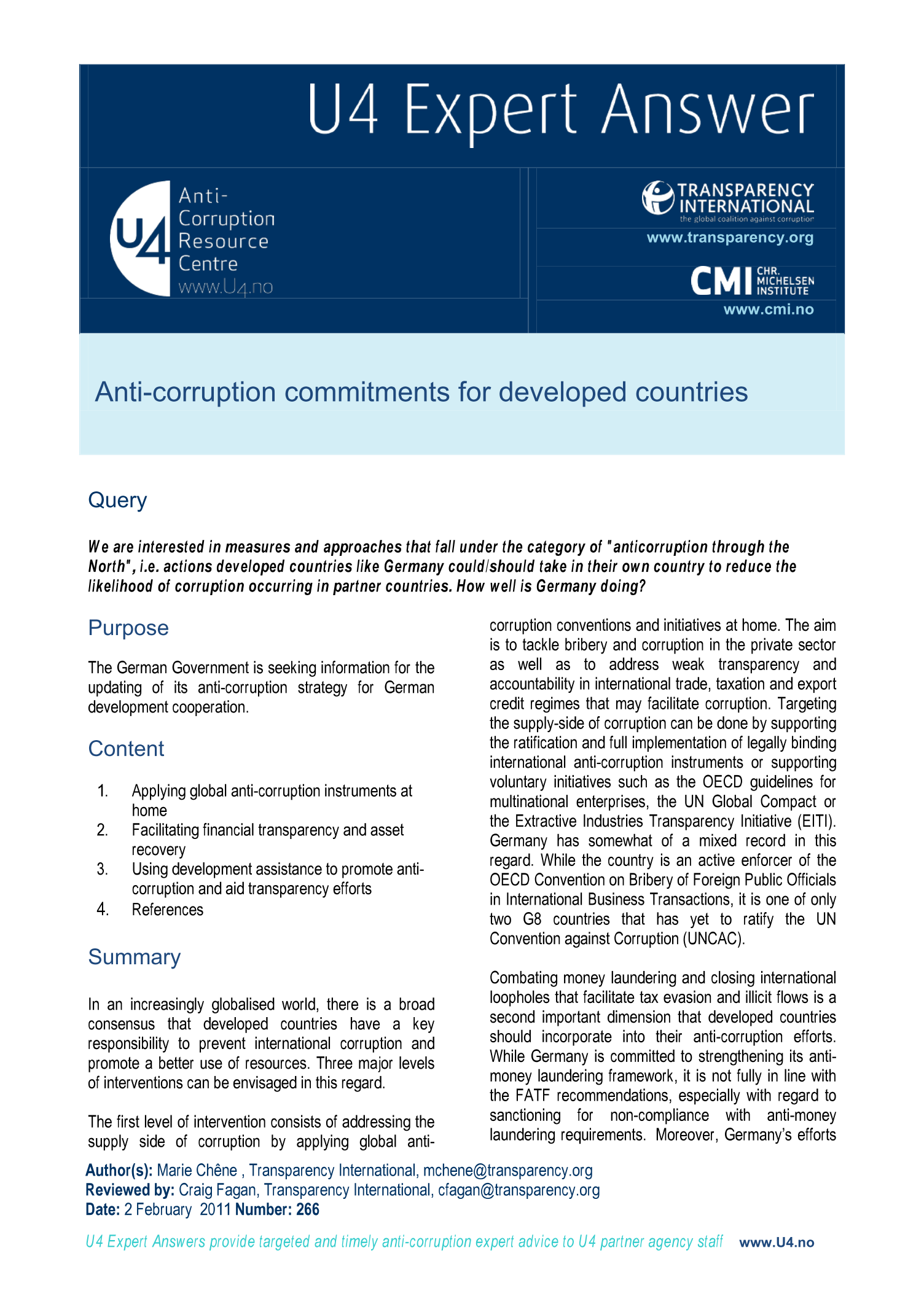 Anti-corruption commitments for developed countries