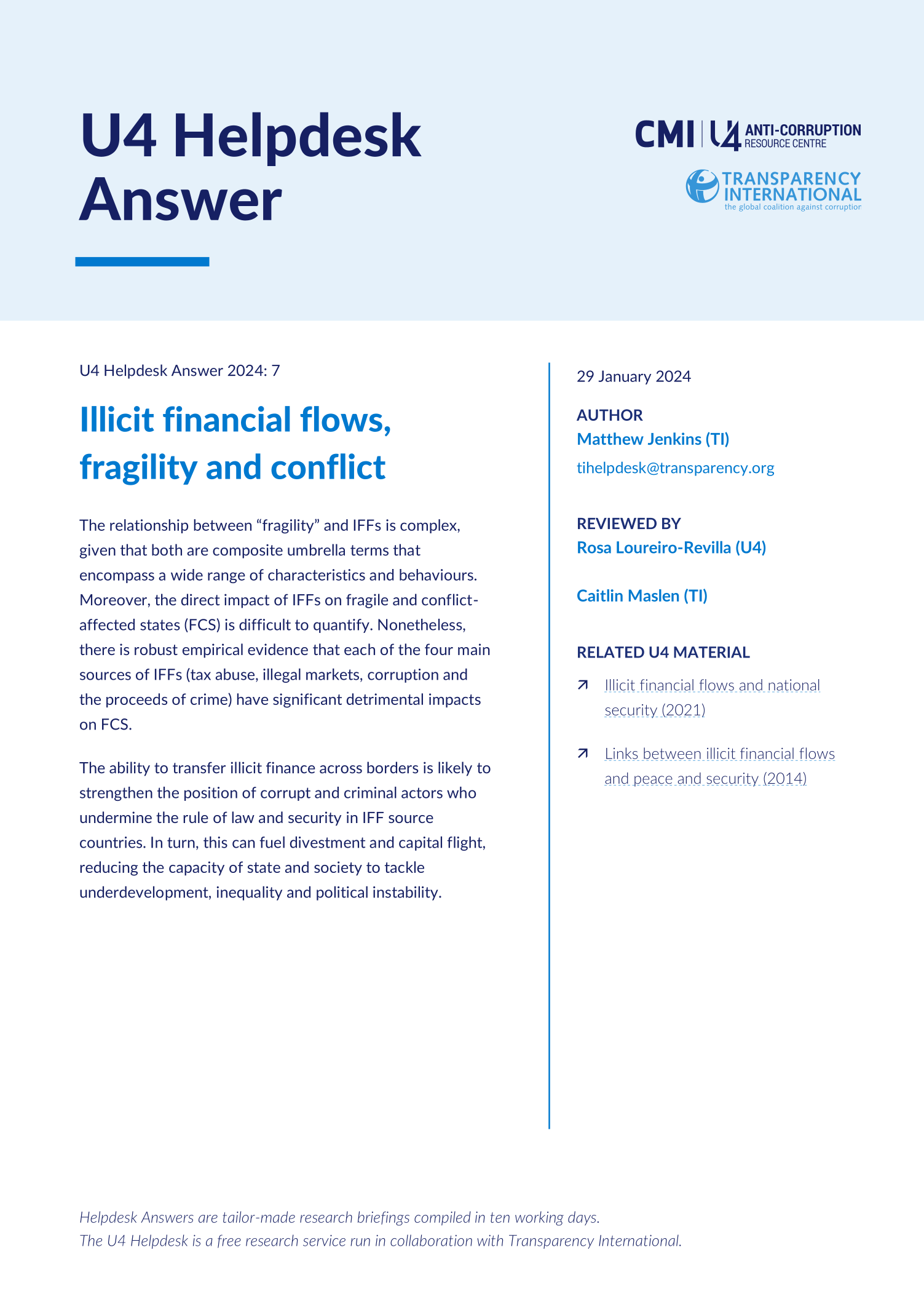 Illicit financial flows, fragility and conflict