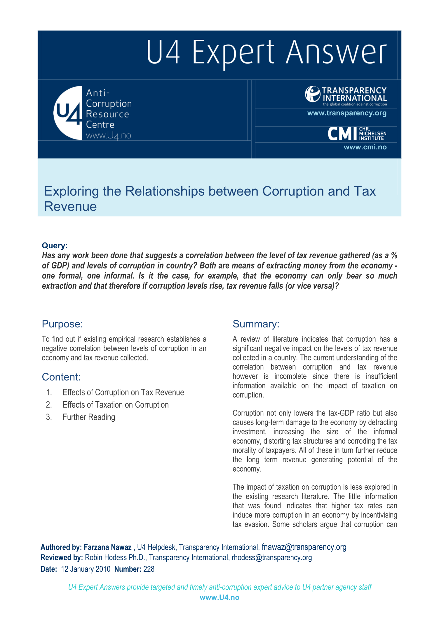 Exploring the Relationships between corruption and tax revenue