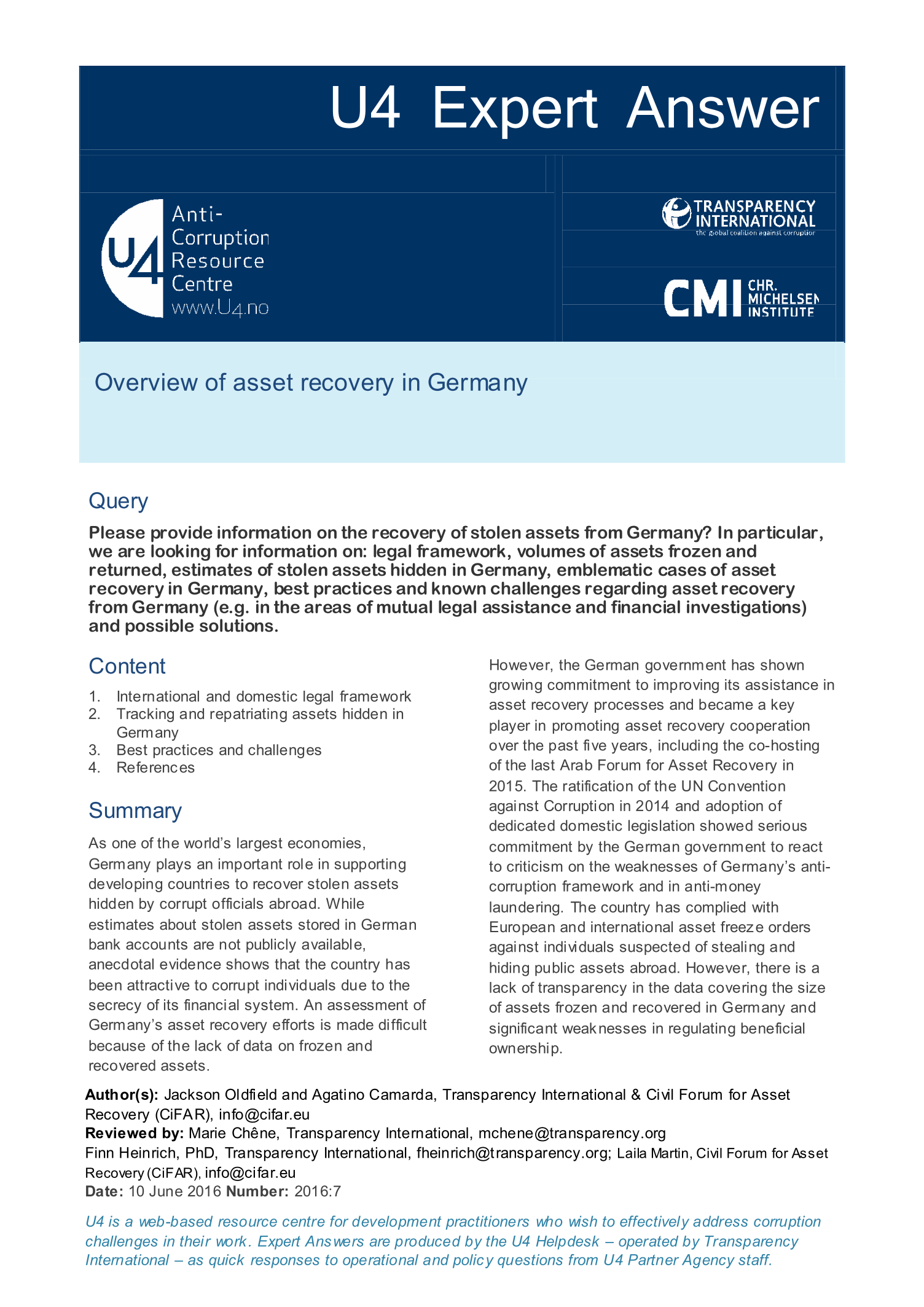 Overview of asset recovery in Germany 