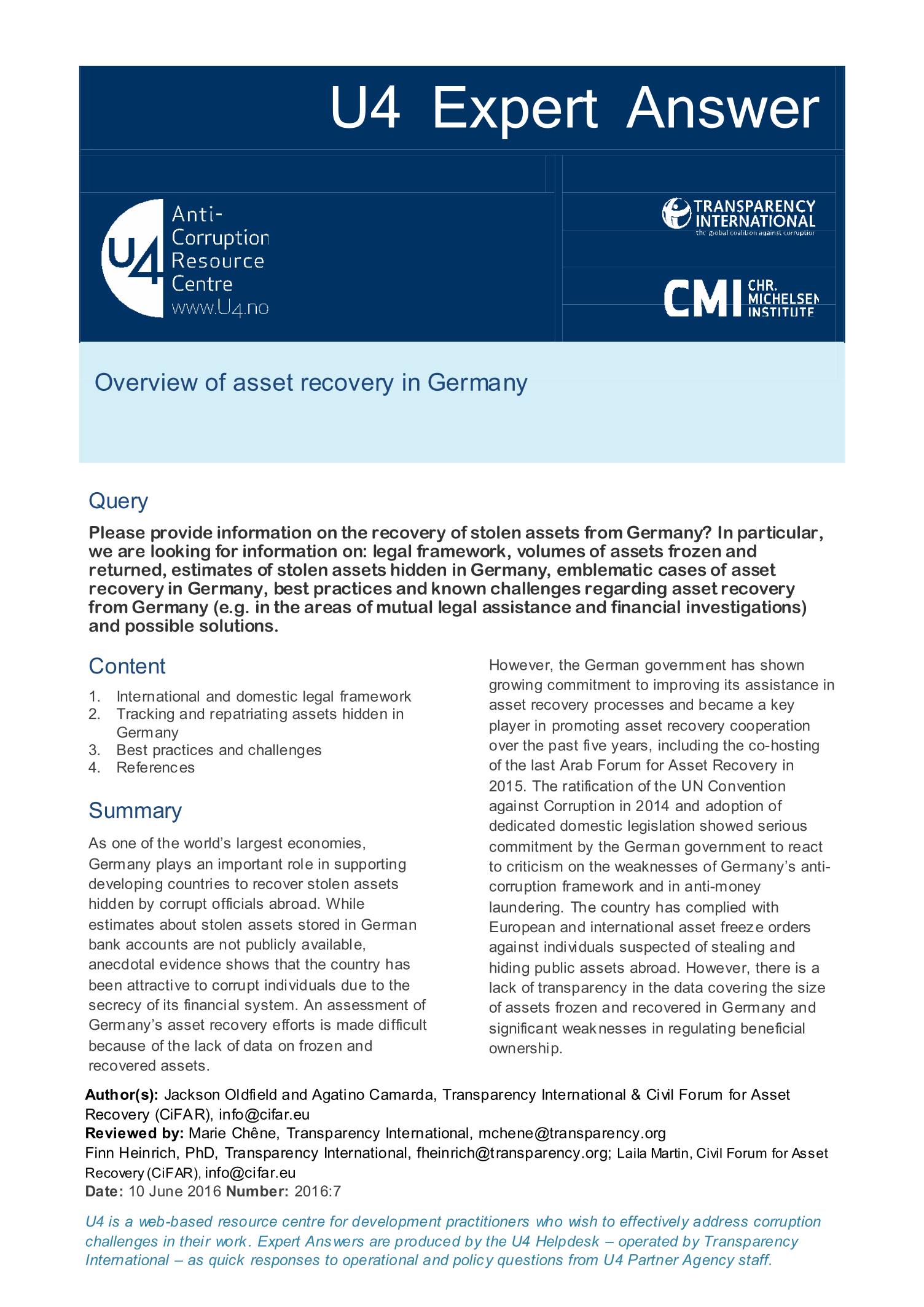 Overview of asset recovery in Germany