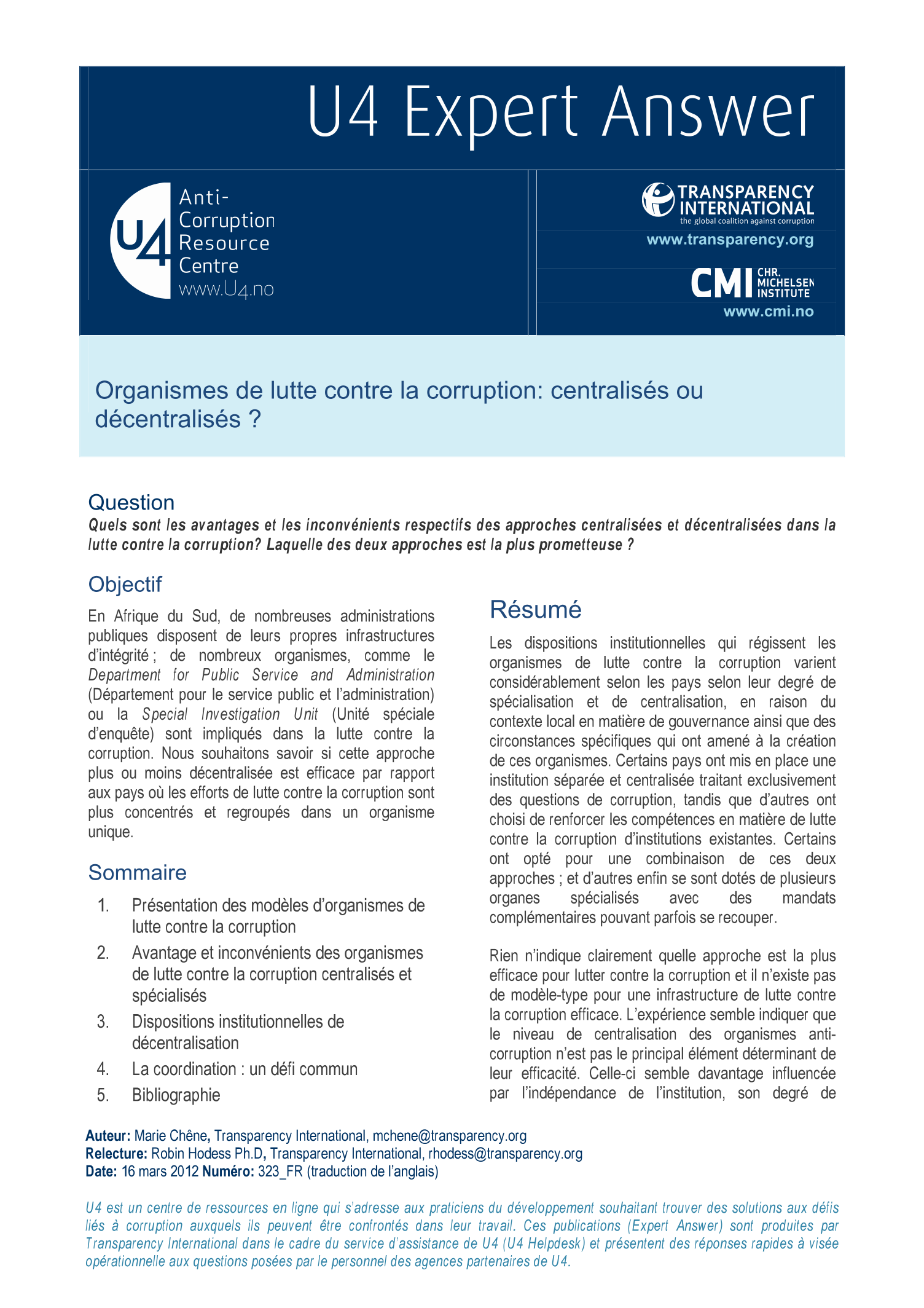 Organismes de lutte contre la corruption: centralisés ou décentralisés ?