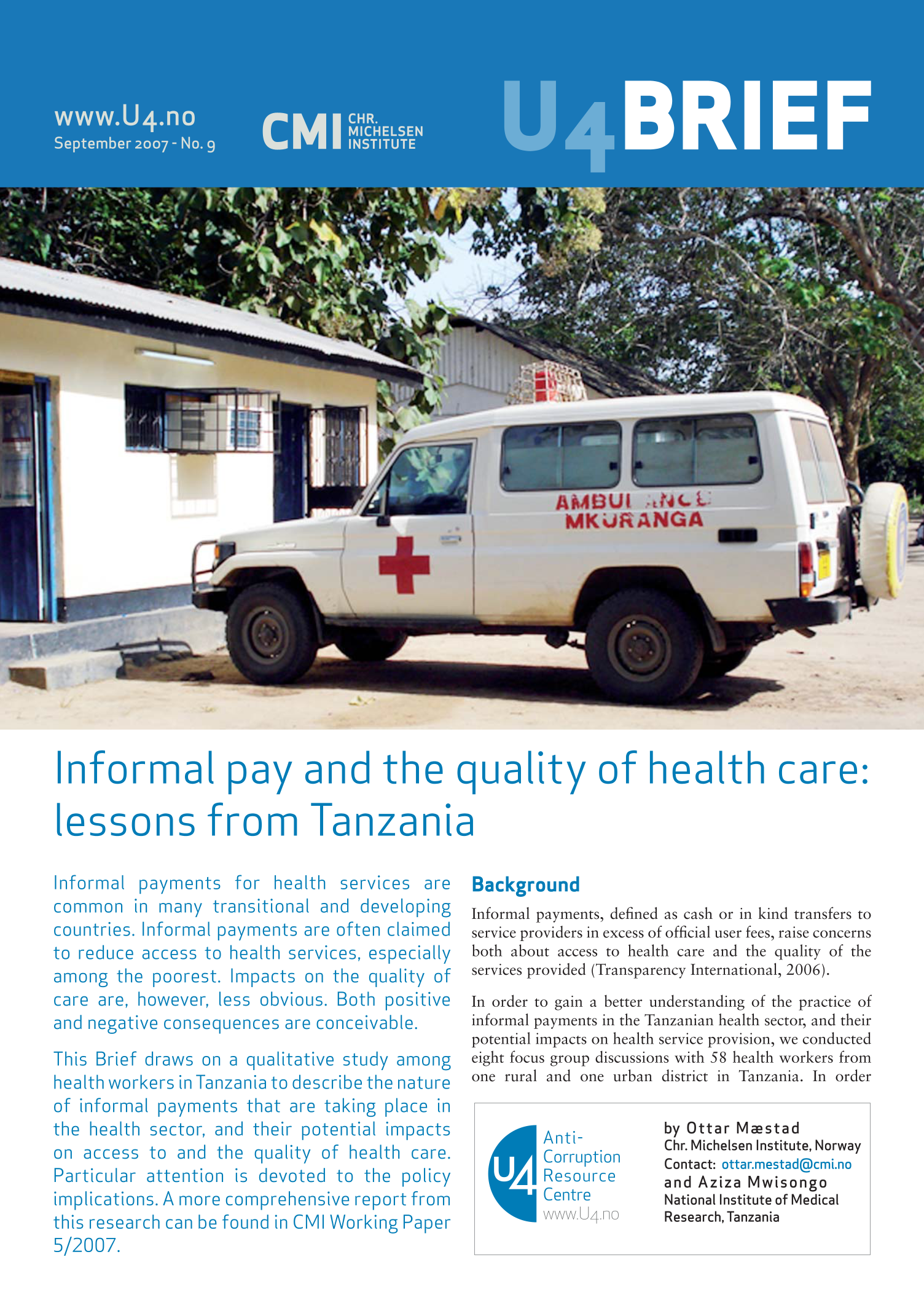 Informal pay and the quality of health care: lessons from Tanzania