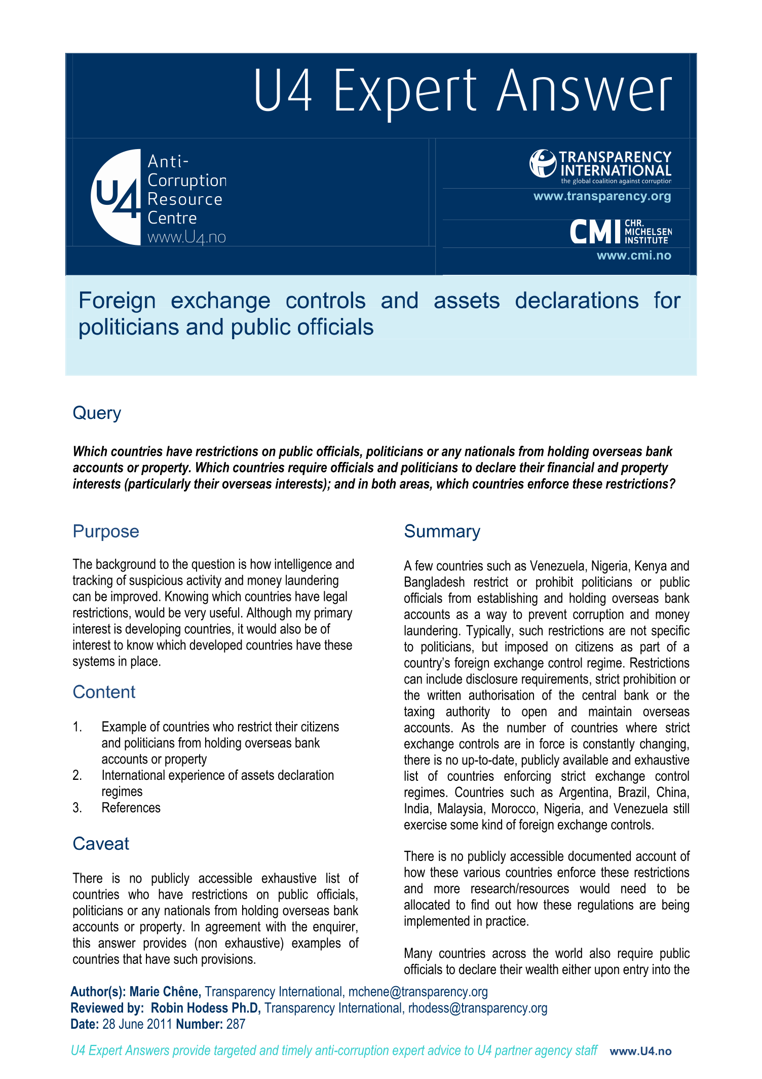 Foreign exchange controls and assets declarations for politicians and public officials