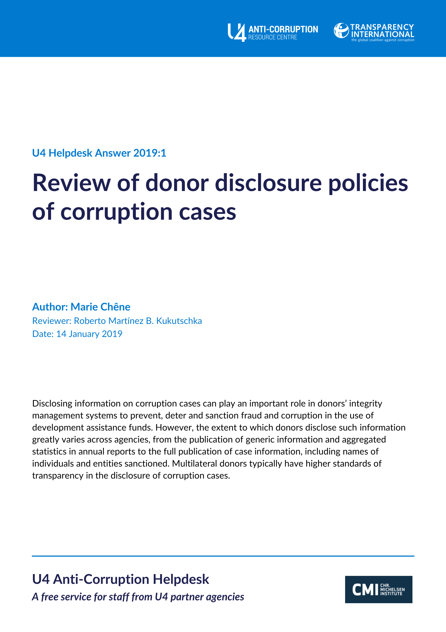 Review of donor disclosure policies of corruption cases