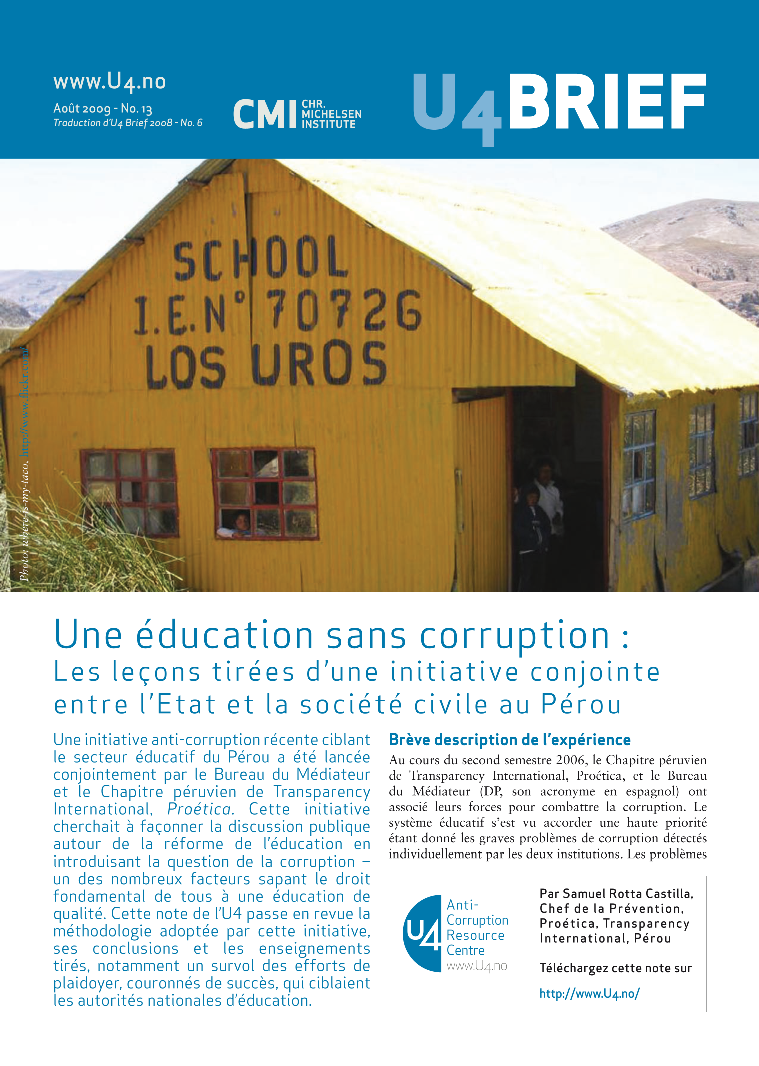 Une éducation sans corruption : Les leçons tirées d'une initiative conjointe entre l'Etat et la société civile au Pérou