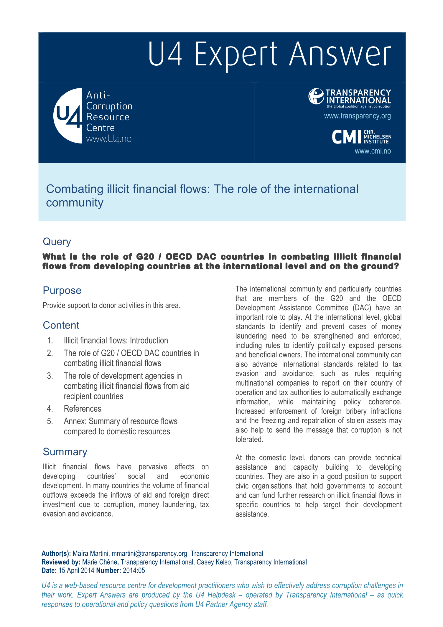 Combating illicit financial flows: The role of the international community