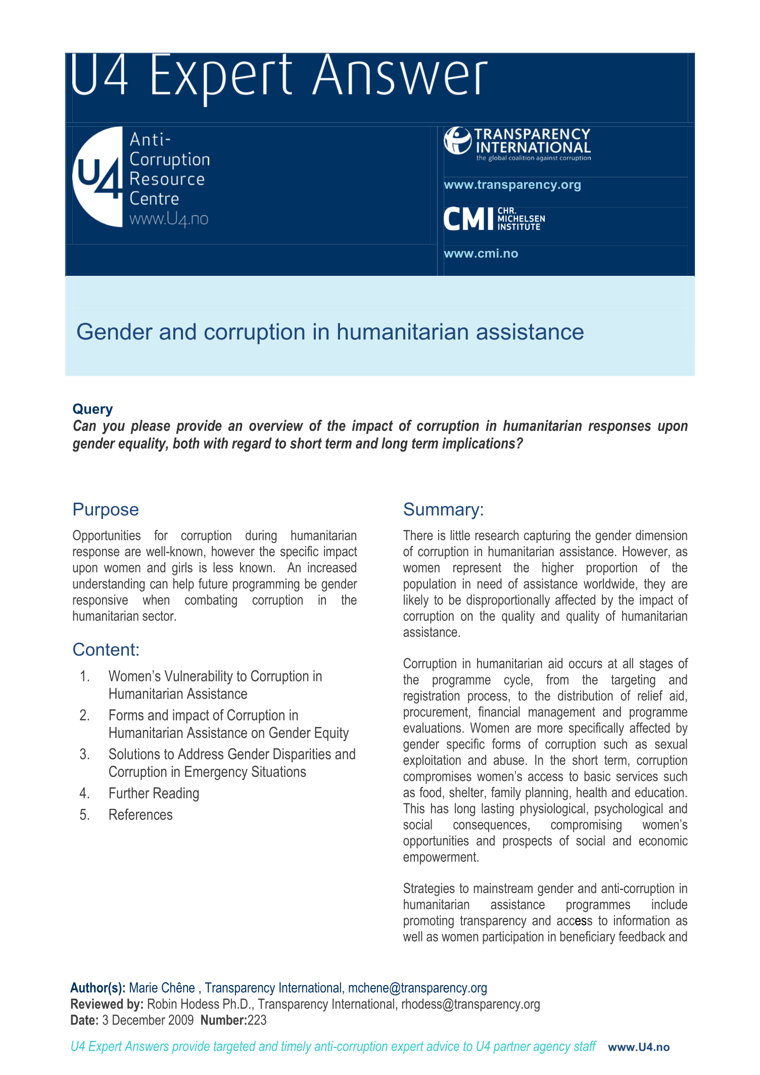 Gender and corruption in humanitarian assistance