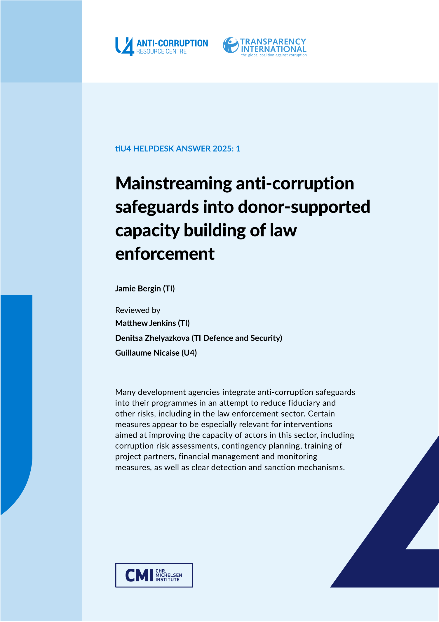 Mainstreaming anti-corruption safeguards into donor-supported capacity building of law enforcement
