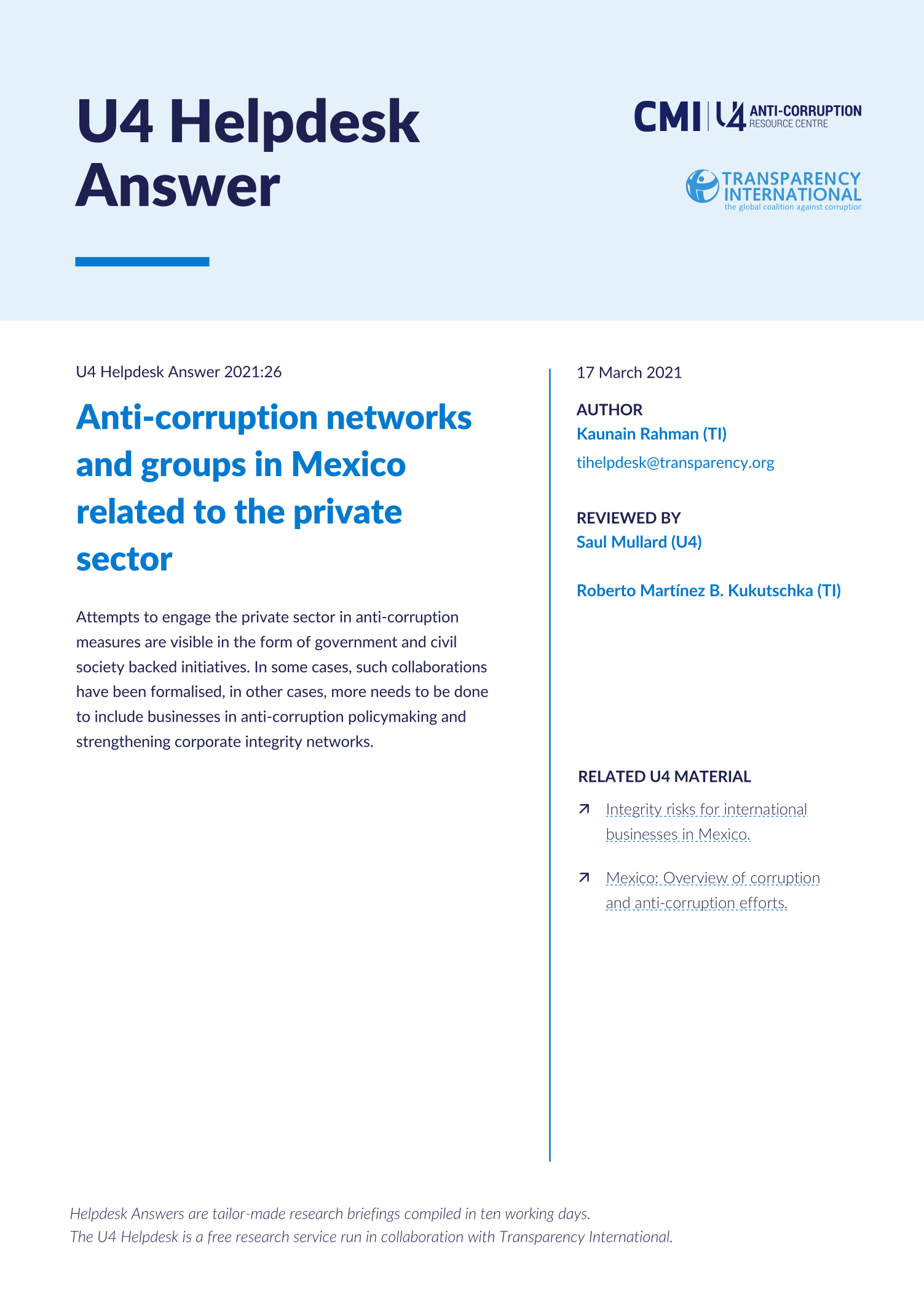 Anti-corruption networks and groups in Mexico related to the private sector 