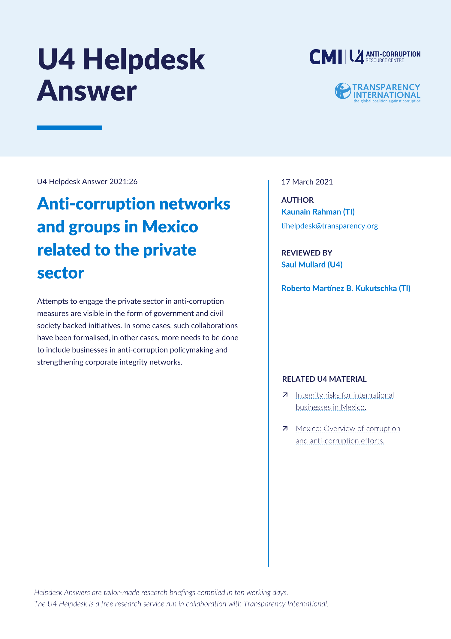 Anti-corruption networks and groups in Mexico related to the private sector