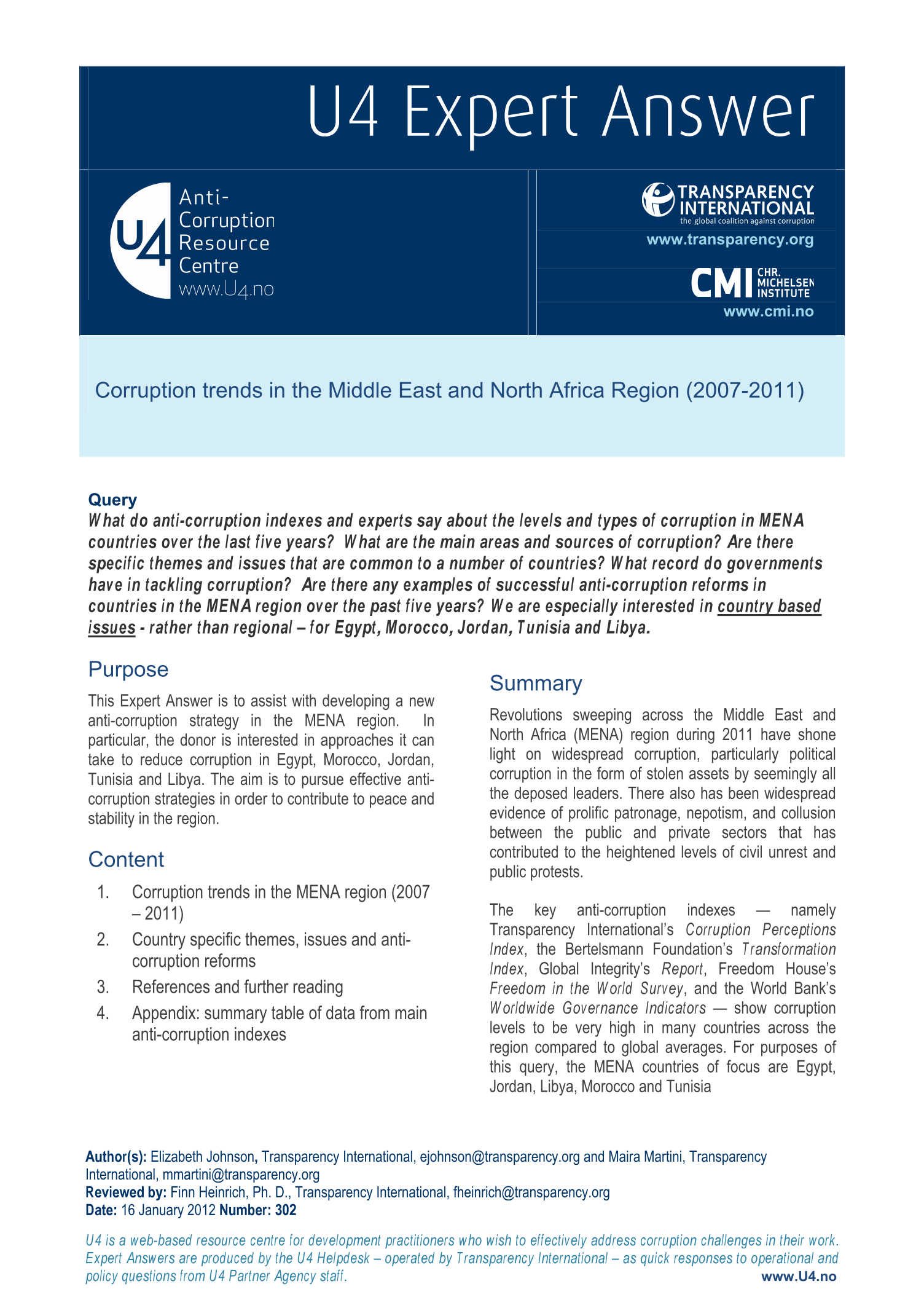 Corruption trends in the Middle East and North Africa Region (2007-2011)