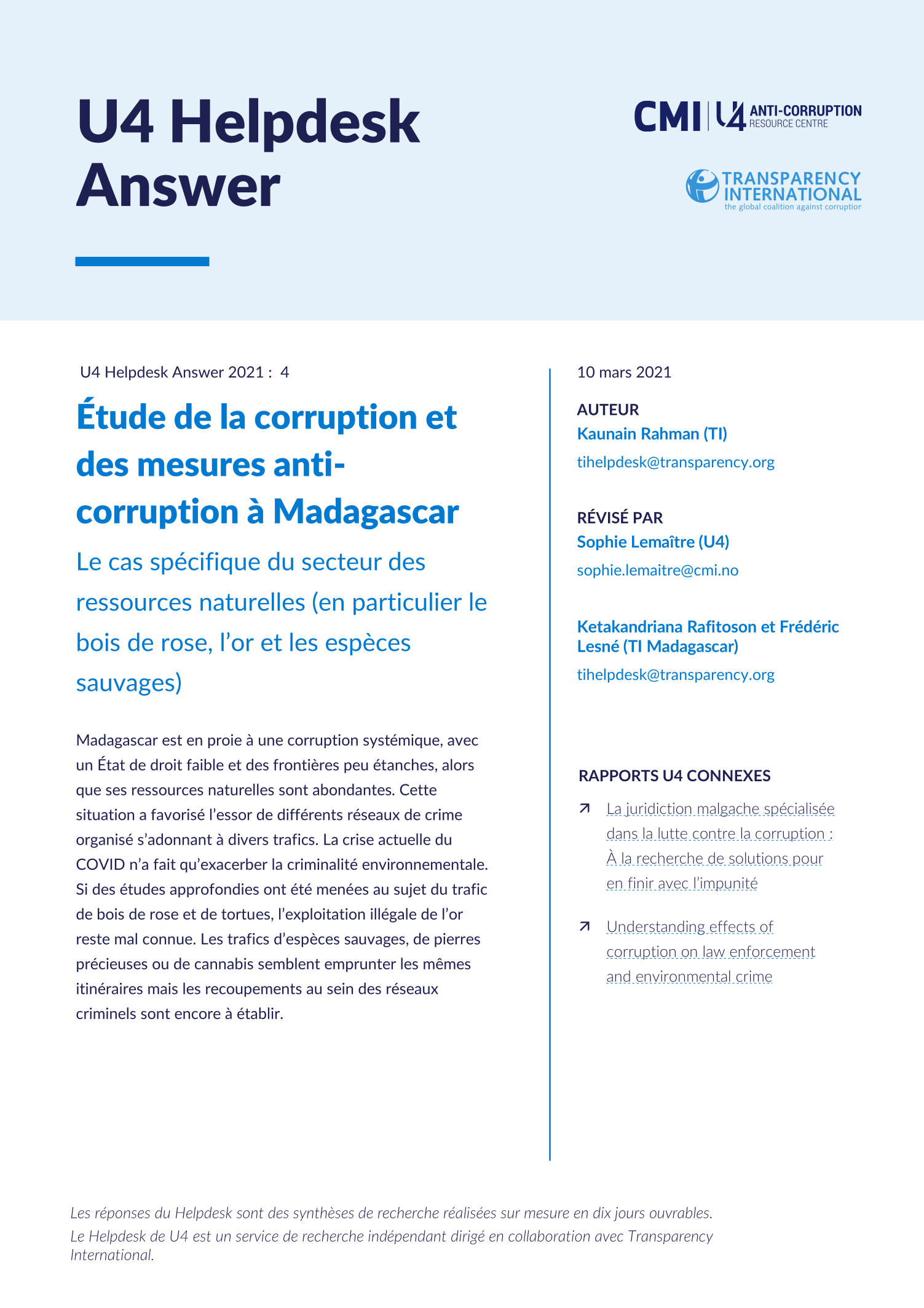 Étude de la corruption et des mesures anti-corruption à Madagascar