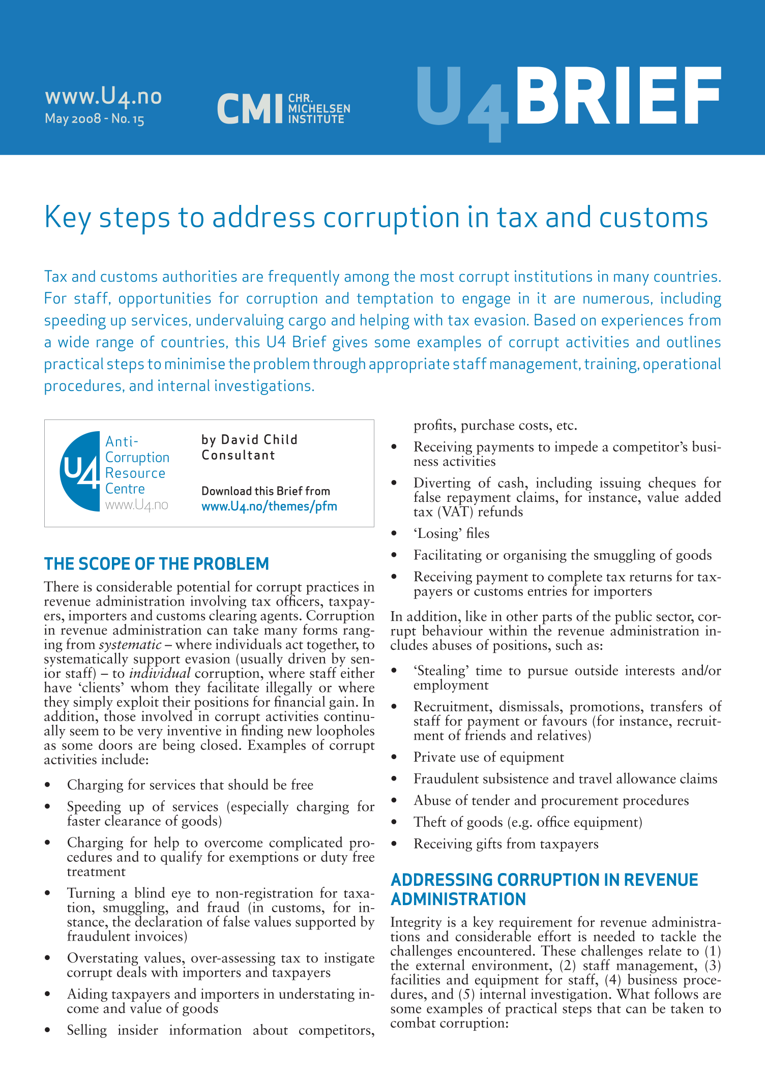 Key steps to address corruption in tax and customs
