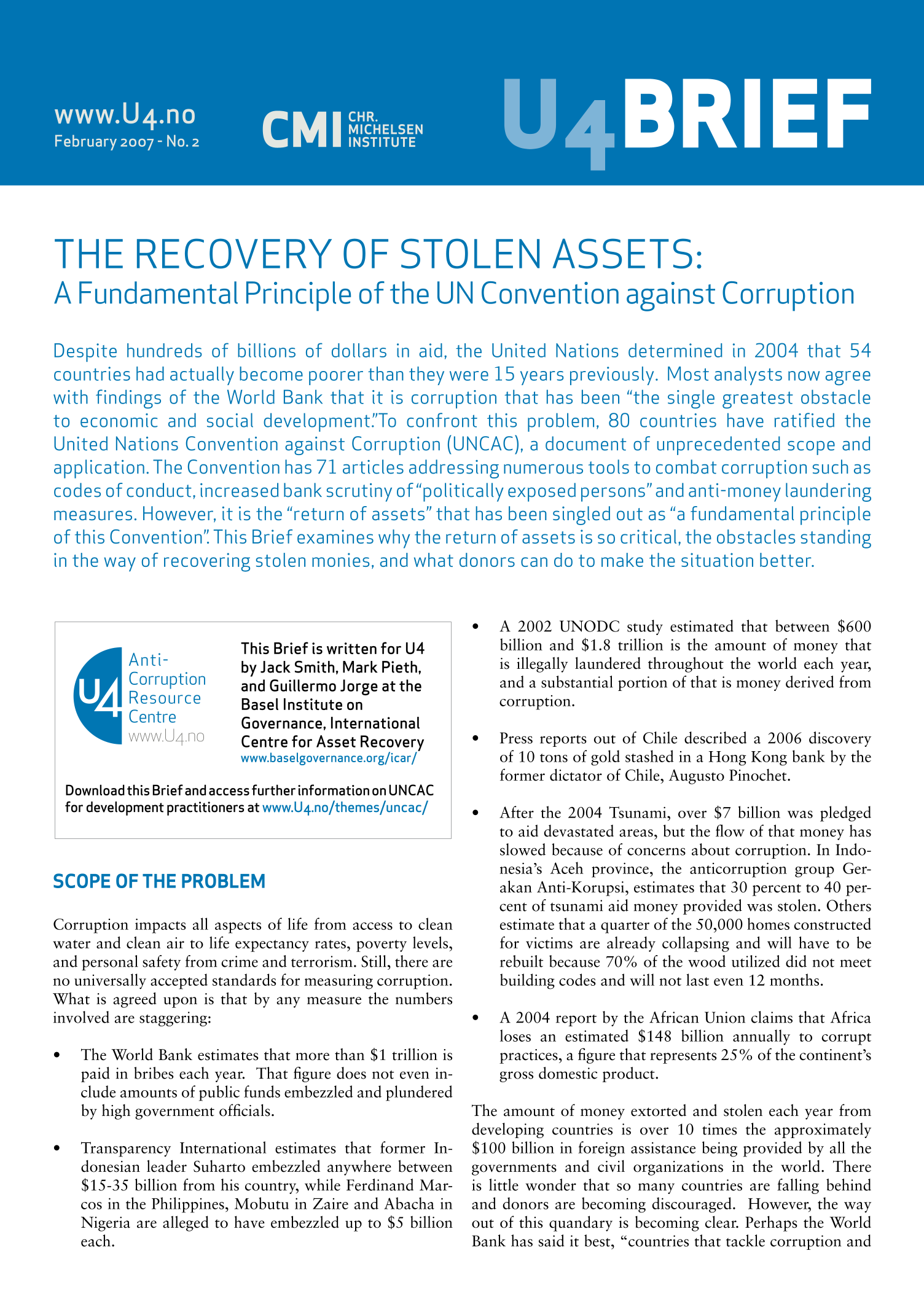 The recovery of stolen assets: A fundamental principle of the UN Convention against Corruption