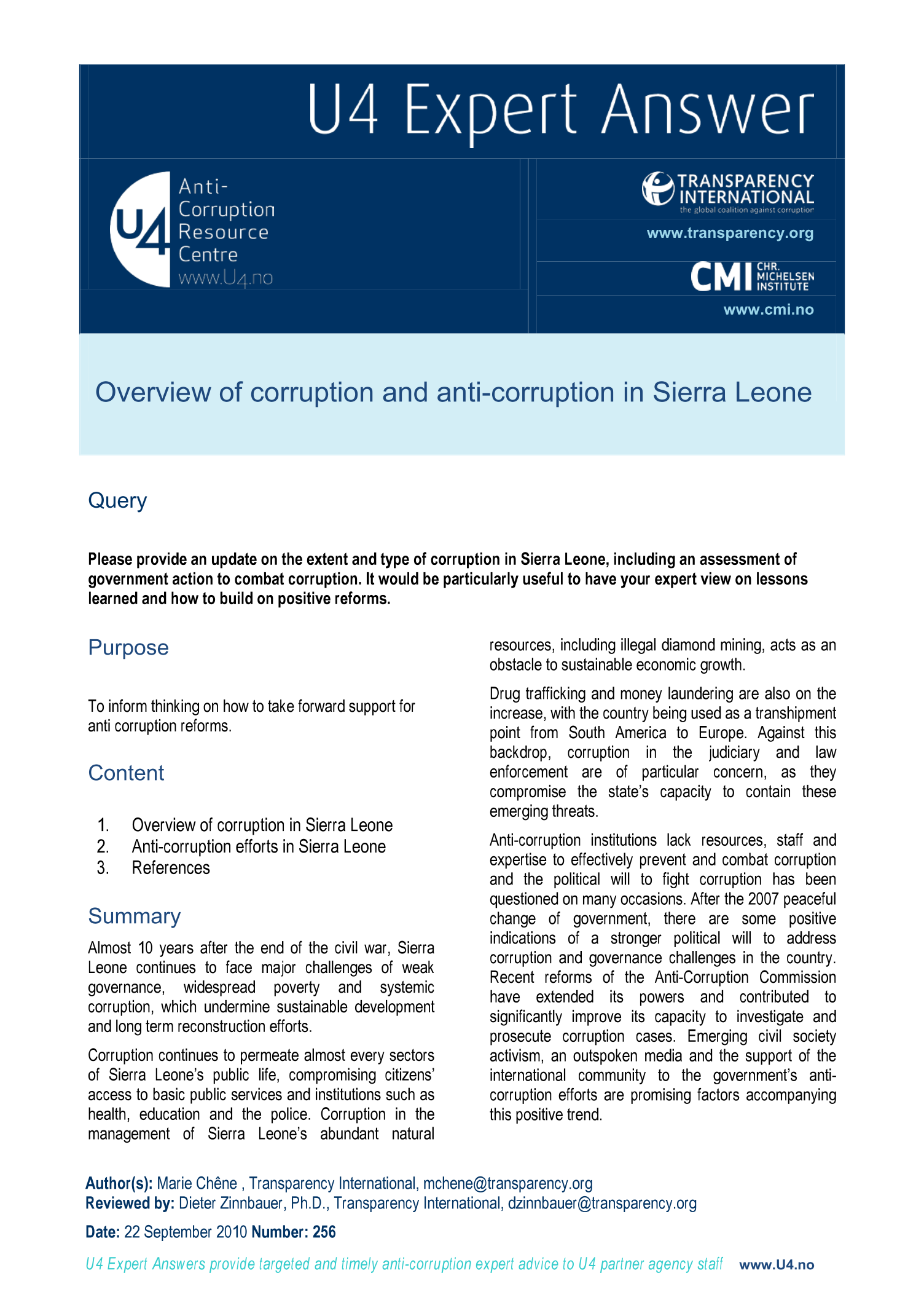 Overview of corruption and anti-corruption in Sierra Leone
