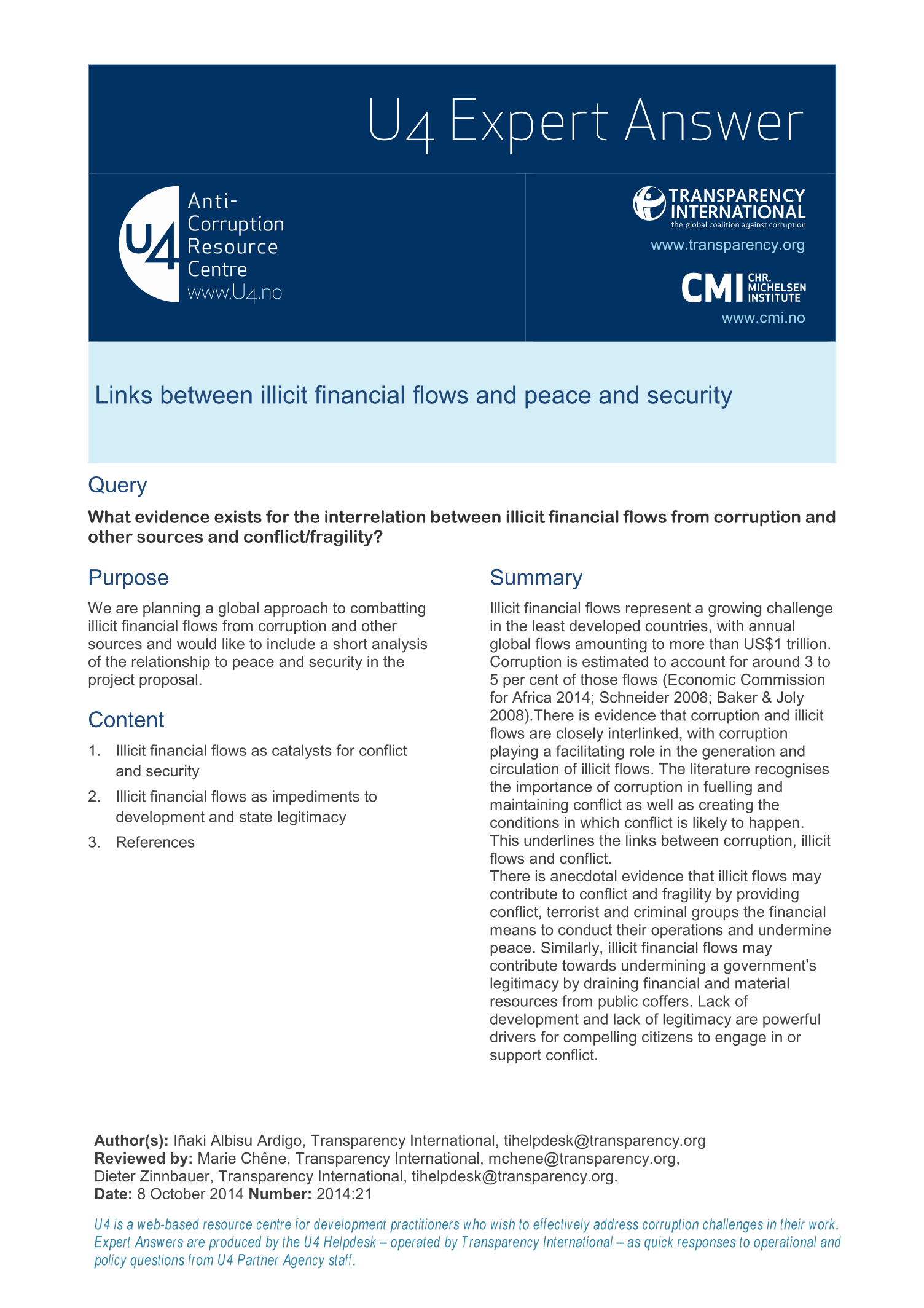 Links between illicit financial flows and peace and security