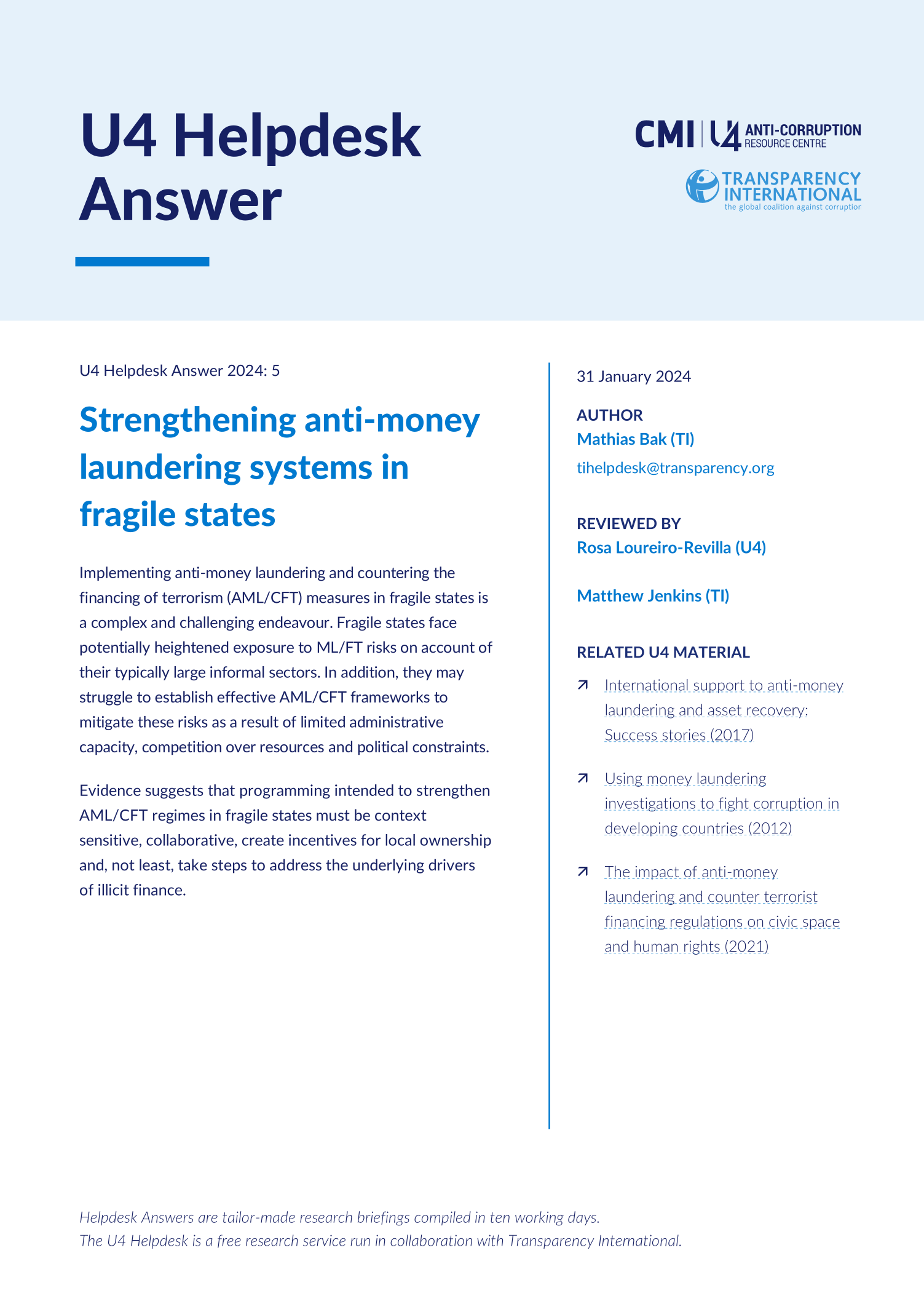 Strengthening anti-money laundering systems in fragile states