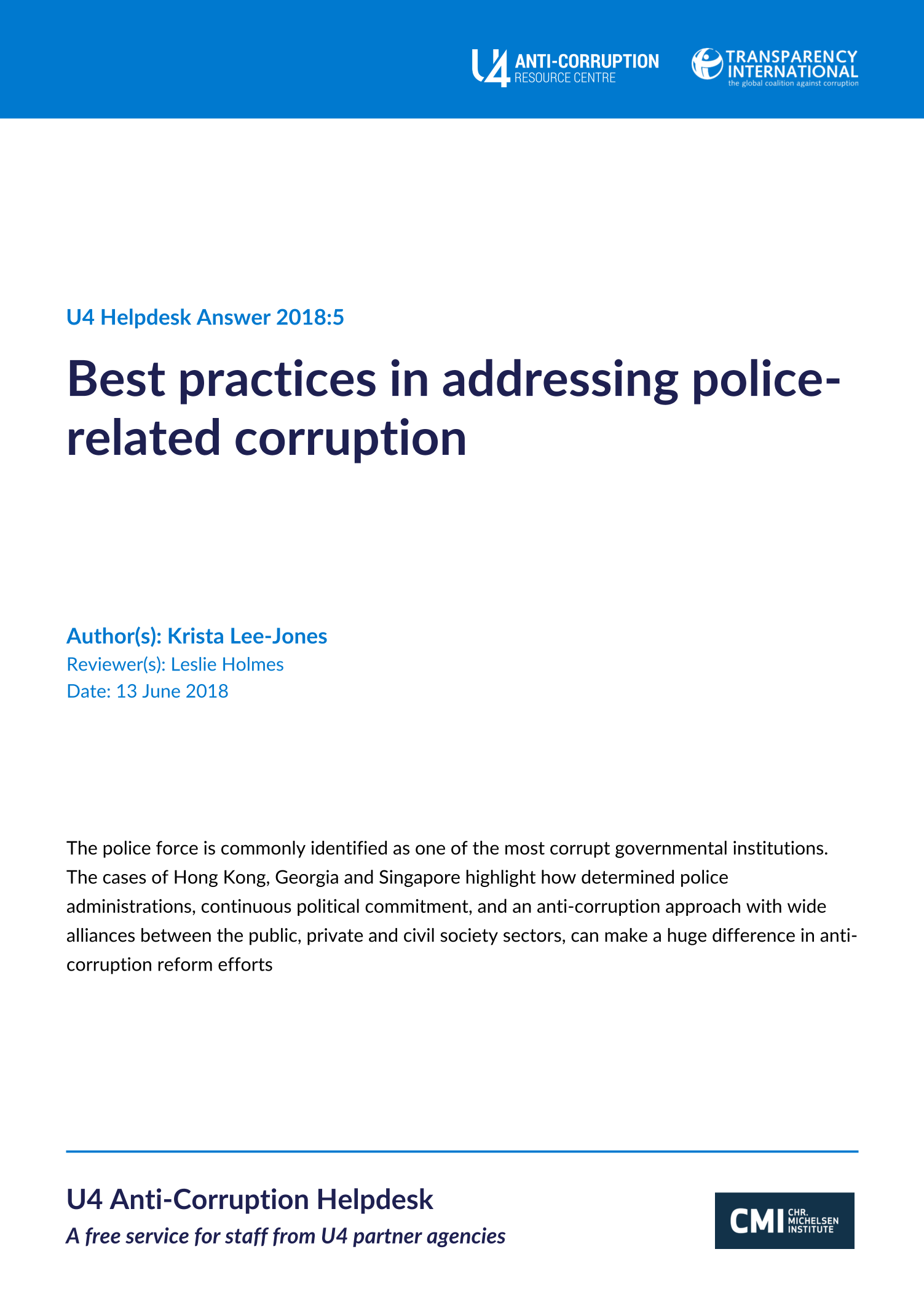 Best practices in addressing police-related corruption