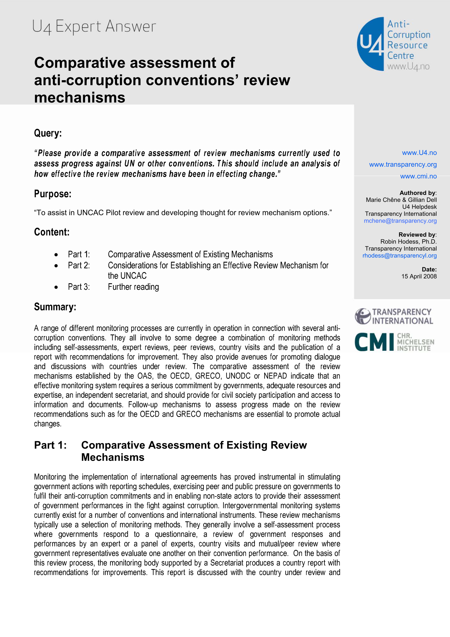 Comparative assessment of anti-corruption conventions' review mechanisms